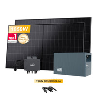 TSUN DCU2000Lite thuisbatterij voor Plug & Play zonnepanelen, met 2 x 480Wp Sunpro BC bifaciale Full Black zonnepanelen, by Powerness