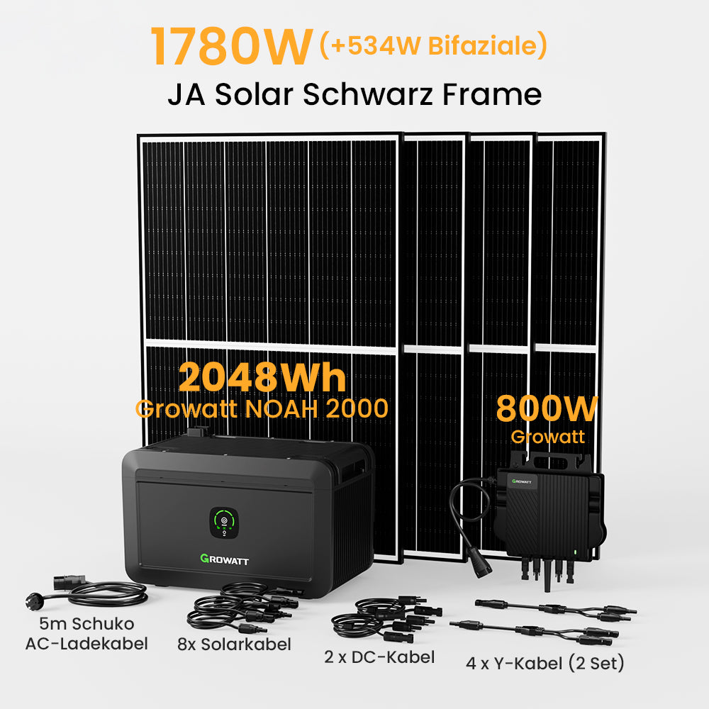 Growatt NOAH 2000 Balkonkraftwerk mit Speicher, 2048/4096/6144/8192Wh, 880/890/1760/1780W Bifaziale Solarmodule