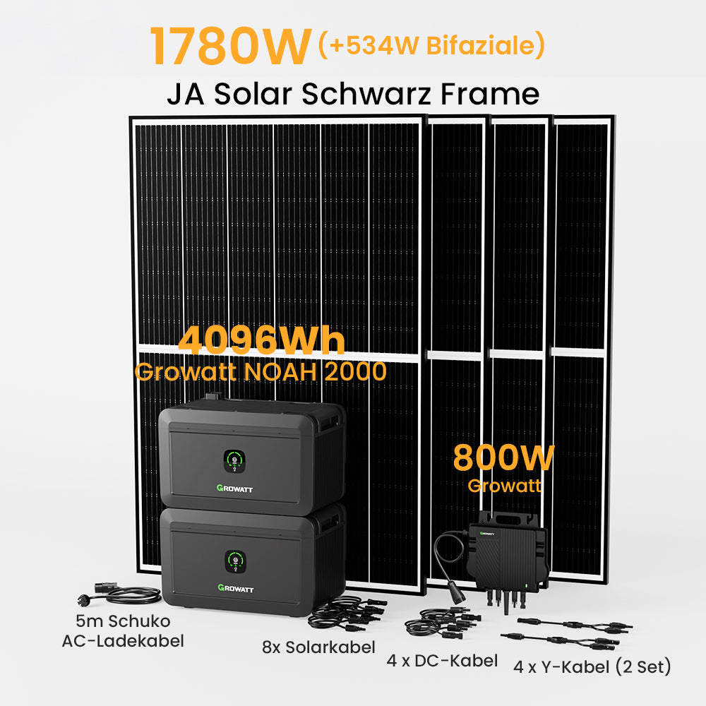 Growatt NOAH 2000 Balkonkraftwerk mit Speicher, 2048/4096/6144/8192Wh, 880/890/1760/1780W Bifaziale Solarmodule