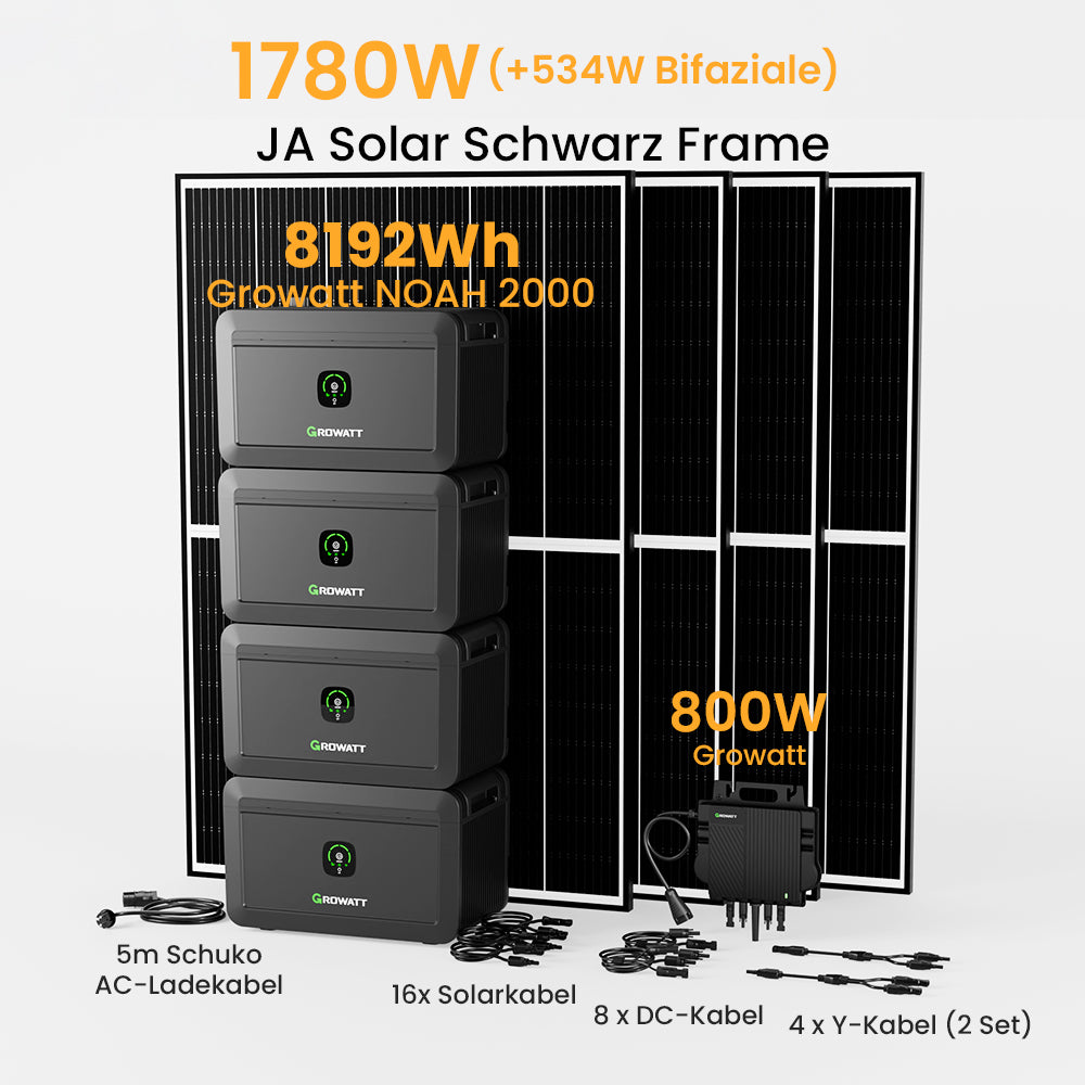 Growatt NOAH 2000 Balkonkraftwerk mit Speicher, 2048/4096/6144/8192Wh, 880/890/1760/1780W Bifaziale Solarmodule