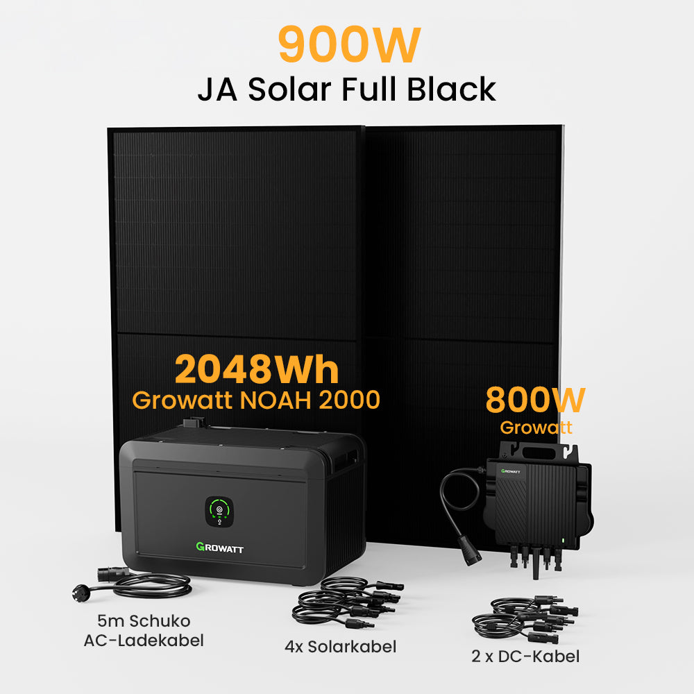 Growatt NOAH 2000 Balkonkraftwerk mit Speicher, 2048/4096/6144/8192Wh, 890/1000/1780/2000W Bifaziale Solarmodule