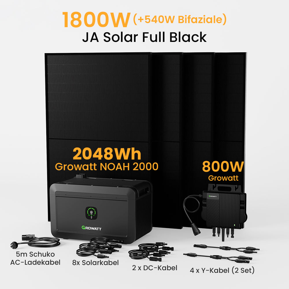 Growatt NOAH 2000 Balkonkraftwerk mit Speicher, 2048/4096/6144/8192Wh, 890/1000/1780/2000W Bifaziale Solarmodule