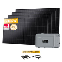 Growatt NEXA 2000 All-in-One Speicher für Balkonkraftwerke, mit 4 x 525Wp LONGi BC Bifazial Full Black Solarmodul, by Powerness
