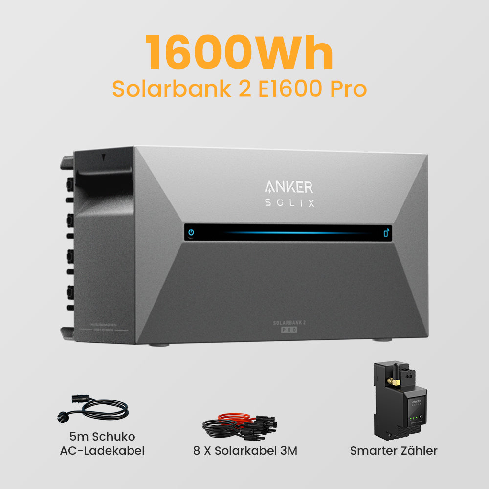 Anker Solix Solarbank 2 E1600 Pro 1600Wh Balkonkraftwerk Set, 880/890/1760/1780W Bifaziale Solarmodule, mit Smarter Zähler