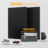 Anker Solix Solarbank 2 E1600 Pro 1600Wh Balkonkraftwerk Set, 880/890/1760/1780W Bifaziale Solarmodule, mit Smarter Zähler