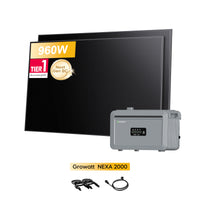 Système de stockage tout-en-un Growatt NEXA 2000 pour centrales solaires de balcon, avec 2 modules solaires bifaciaux JA Solar de 450 W, par Powerness