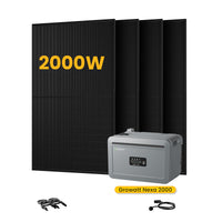 Système de stockage tout-en-un Growatt NEXA 2000 pour centrales solaires de balcon, avec 4 modules solaires bifaciaux JA Solar de 500 W, par Powerness