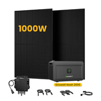 Système de stockage tout-en-un Growatt NOAH 2000 pour centrales solaires de balcon, avec 2 modules solaires bifaciaux JA Solar de 500 W, par Powerness 