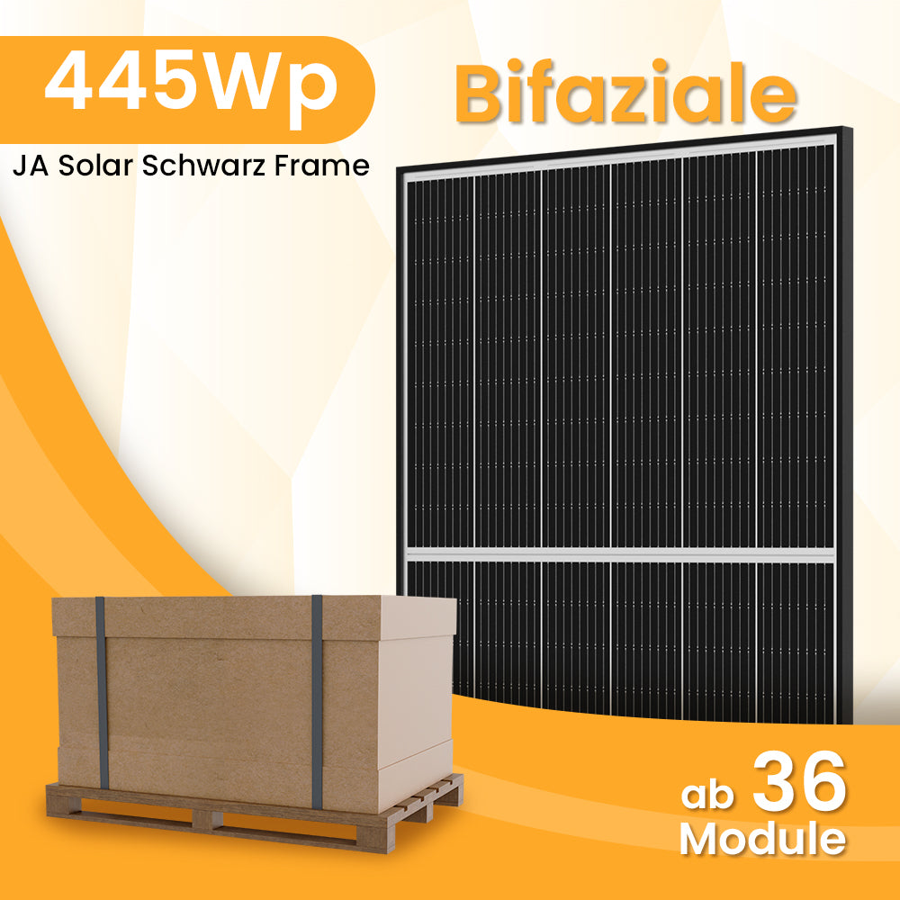 JA Solar 445Wp Black Frame Paneel Bifaziale N-Doppelglas-Monomodul Solarmodul