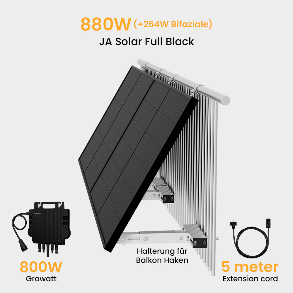 Growatt Balkonkraftwerk Set, 880Wp Bifaziale Solarmodule, 800W Wechselrichter