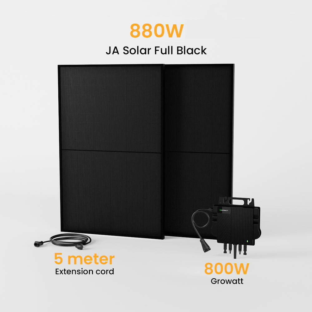 Système solaire bifacial Power Central de balcon Powerness avec support de montage, panneau solaire entièrement noir, onduleur Growatt 800 W