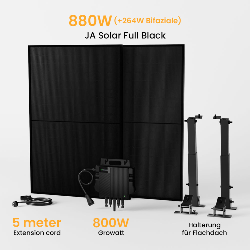 Growatt Balkonkraftwerk Set, 880Wp Bifaziale Solarmodule, 800W Wechselrichter