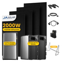 Centrale solaire de balcon Powerness avec stockage, EcoFlow STREAM Ultra et 2 batteries d'extension AC Pro, modules JASolar 2000W, compteur intelligent, 4 supports de fixation pour balcon/jardin