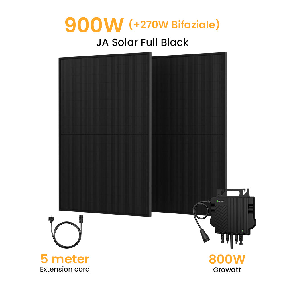 Growatt Balkonkraftwerk Set, 900/1000Wp Bifaziale Solarmodule, 800W Wechselrichter Sonderangebot