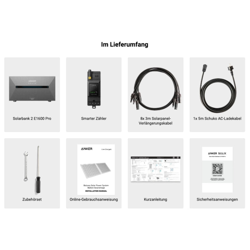 Anker Solix Solarbank 2 E1600 Pro 1600Wh Balkonkraftwerk Set, 880/890/1760/1780W Bifaziale Solarmodule, mit Smarter Zähler