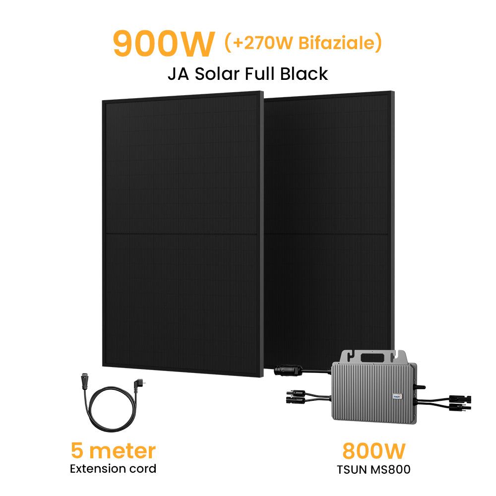 Powerness Balkonkraftwerk Set, 900/1000Wp Bifaziale Solaranlage, 800W TSUN TSOL-MS800 Wechselrichter, JA Solar Solarmodul Sonderangebot